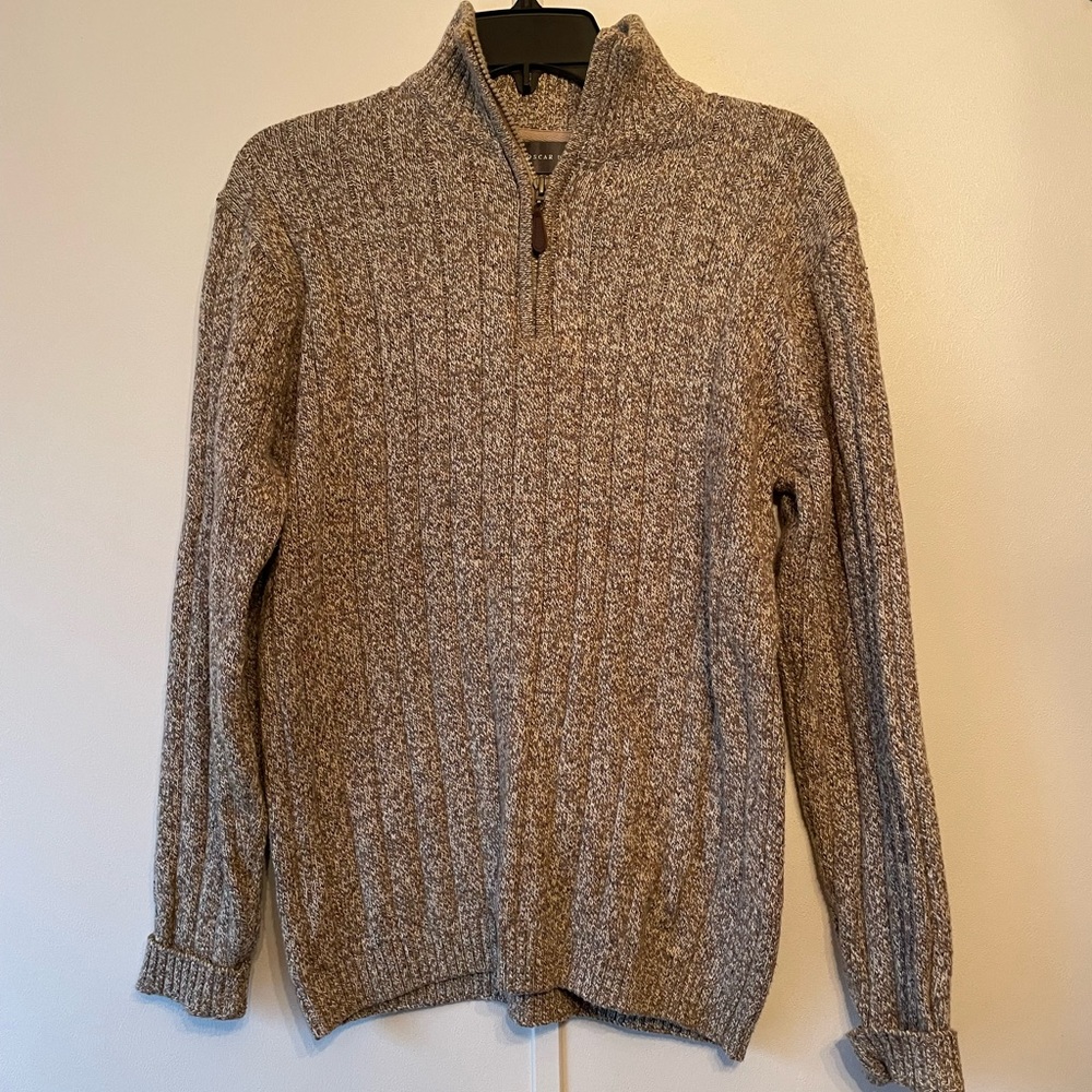 OSCAR DE LA RENTA Half Zip Pullover Sweater Beige